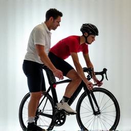 Biomeccanico che esegue un test di flessibilità su un ciclista